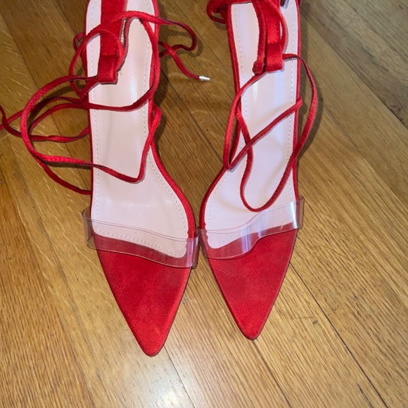 PLT Red Ankle Lace up Heels Size 8 - Picture 5 of 10
